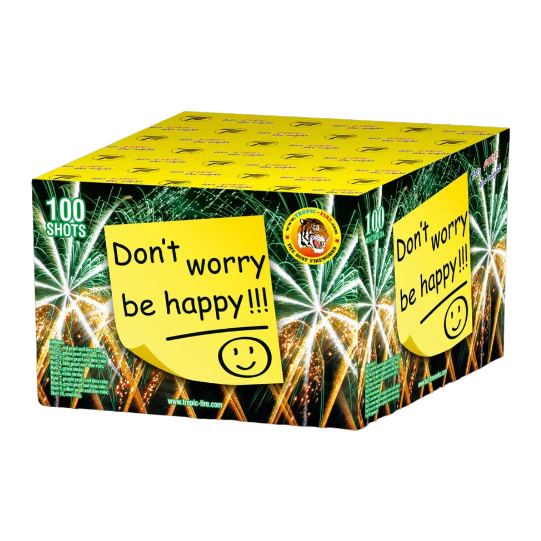 Baterie de artificii DONT WORRY BE HAPPY, 100 focuri, 18 calibru